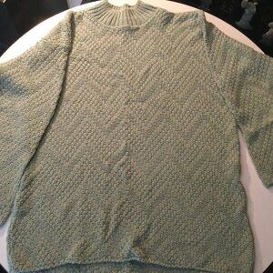 Hunt Club wave pattern green sweater Ladies Size L 100% Cotton Vintage